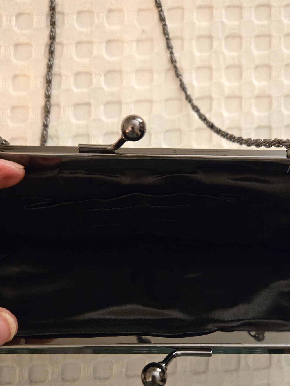 Metallic Evening Clutch Bag with Chain Strap - Silver - Picture 2 of 3